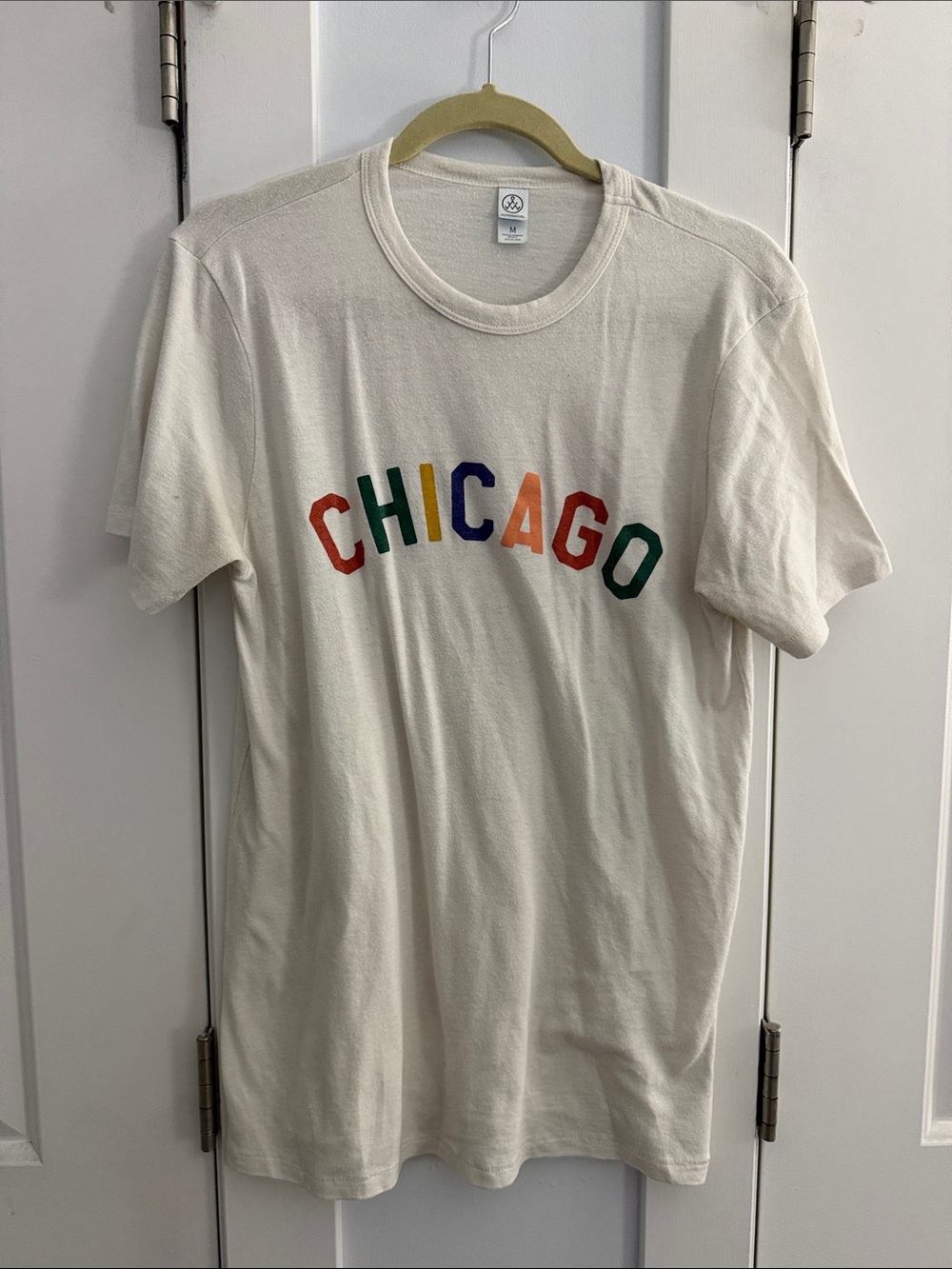 Chicago Alice & Wonder Short Sleeve Tee - Cream with Multicolor Letters